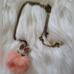 Charming Charlie Pearl Beaded Puff Bunny Long Statement Necklace